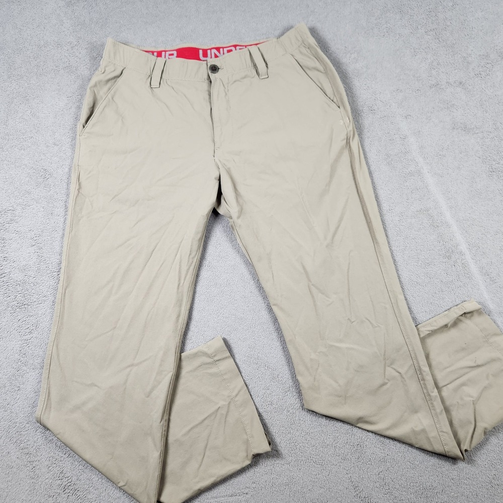 Under Armour Match Play Golf Pants Mens 34x32 Performance Tan Khaki Loose Fit